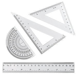 4 Pcs Math Geometry Set, Transparent Plastic Geometry Kit Includes Protractor, Straight Ruler, Triangle Ruler, Clear Measuring Tools, Drafting Ruler for School and Office Supplies 4 Pcs Math Geometry Set, Transparent Plastic Geometry Kit Includes Protractor, Straight Ruler, Triangle Ruler, Clear Measuring Tools, Drafting Ruler for School and Office Supplies