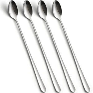 Stainless Steel Long Handle Iced Tea Spoons, Stirring Spoon, Ice Cream Spoon, 8.78-Inch/22.3CM Long Teaspoons for Stirring Coffee, Mixing Cocktail, Mixing Milk Tea, Silver Spoons Set of 4 Stainless Steel Long Handle Iced Tea Spoons, Stirring Spoon, Ice Cream Spoon, 8.78-Inch/22.3CM Long Teaspoons for Stirring Coffee, Mixing Cocktail, Mixing Milk Tea, Silver Spoons Set of 4
