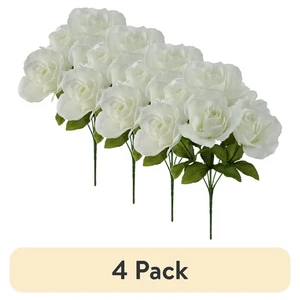 (4 pack) Mainstays Indoor Artificial Sweet Rose Flower Pick, White, 14 in (4 pack) Mainstays Indoor Artificial Sweet Rose Flower Pick, White, 14 in