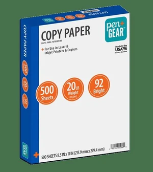 Pen + Gear Copy Paper, 8.5" x 11", 92 Bright, White, 20 lb., 1 Ream (500 Sheets) Pen + Gear Copy Paper, 8.5" x 11", 92 Bright, White, 20 lb., 1 Ream (500 Sheets)