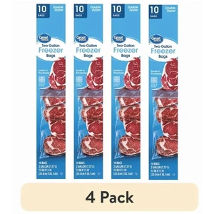 (4 pack) Great Value Double Zipper 2 Gallon Freezer Bag, 10 Count (4 pack) Great Value Double Zipper 2 Gallon Freezer Bag, 10 Count