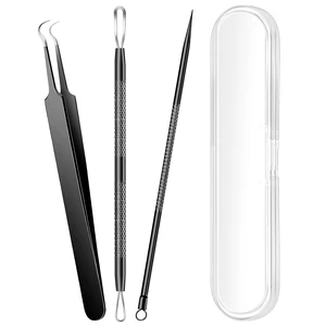 3PCS Stainless Steel Pimple Extractor Acne Treatment Tool, Blackhead Comedone Removal Popper for Face and Nose (Black) 3PCS Stainless Steel Pimple Extractor Acne Treatment Tool, Blackhead Comedone Removal Popper for Face and Nose (Black)