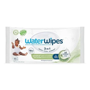 WaterWipes Sensitive+ Baby & Toddler Wipes, 3-In-1 Cleans, Cares, Protects, 99.9% Water, Textured Clean, Unscented & Hypoallergenic, 60 Count (1 Pack) WaterWipes Sensitive+ Baby & Toddler Wipes, 3-In-1 Cleans, Cares, Protects, 99.9% Water, Textured Clean, Unscented & Hypoallergenic, 60 Count (1 Pack)
