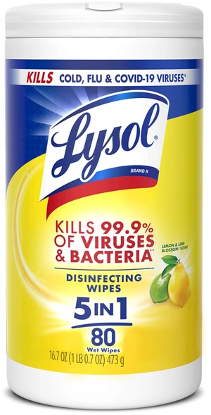 Lysol Disinfectant Wipes, Multi-Surface Antibacterial, Lemon and Lime Blossom, 80 Count (Pack of 1) Lysol Disinfectant Wipes, Multi-Surface Antibacterial, Lemon and Lime Blossom, 80 Count (Pack of 1)