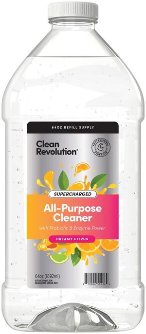 Clean Revolution SuperCharged All Purpose Cleaner Refill with Smart Probiotic + Enzyme Complex, Multi-Surface, Dreamy Citrus, 64floz, Pack of 1 Clean Revolution SuperCharged All Purpose Cleaner Refill with Smart Probiotic + Enzyme Complex, Multi-Surface, Dreamy Citrus, 64floz, Pack of 1