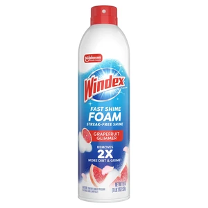 Windex Fast Shine Foam Glass Cleaner No-Drip Window & Mirror Aerosol Spray, Streak-Free, Grapefruit Scent, 19 oz Windex Fast Shine Foam Glass Cleaner No-Drip Window & Mirror Aerosol Spray, Streak-Free, Grapefruit Scent, 19 oz