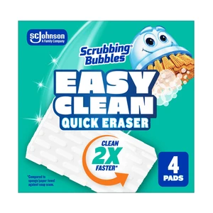 Scrubbing Bubbles Easy Clean Quick Eraser Multipurpose Durable Bathroom Cleaner Sponge for Shower Tub Tiles Sinks Faucets Counters Toilets Glass Doors 4-Count Scrubbing Bubbles Easy Clean Quick Eraser Multipurpose Durable Bathroom Cleaner Sponge for Shower Tub Tiles Sinks Faucets Counters Toilets Glass Doors 4-Count