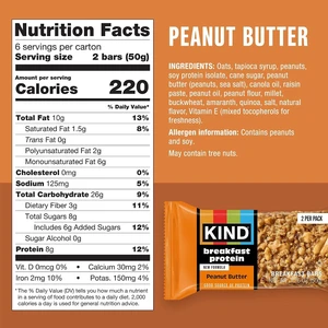 KIND Breakfast Protein Bars, Peanut Butter, Gluten Free, Low Sodium, 8g Protein, 6 Count (6 Packs of 2 Bars) KIND Breakfast Protein Bars, Peanut Butter, Gluten Free, Low Sodium, 8g Protein, 6 Count (6 Packs of 2 Bars)