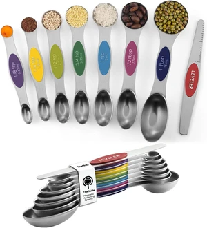 ChefAide Set of 8 Magnetic Measuring Spoons, Stainless Steel, Dual Sided ChefAide Set of 8 Magnetic Measuring Spoons, Stainless Steel, Dual Sided