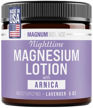 Magnum Solace Nighttime Magnesium Lotion with Arnica Highly Concentrated Magnesium for Muscles & Joints Apply to Legs or Feet Before Bed Skin-Friendly Magnum Solace Nighttime Magnesium Lotion with Arnica Highly Concentrated Magnesium for Muscles & Joints Apply to Legs or Feet Before Bed Skin-Friendly