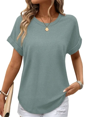 Sampeel Summer Tops for Women 2026 Trendy Rolled Short Sleeve Shirts Waffle Knit Crew Neck Tops Curved Hem Fashion Clothing Sampeel Summer Tops for Women 2026 Trendy Rolled Short Sleeve Shirts Waffle Knit Crew Neck Tops Curved Hem Fashion Clothing