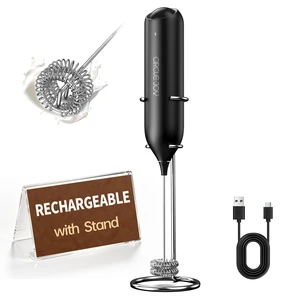 CIRCLE JOY Rechargeable Milk Frother Handheld with Stand, Dual Spring Whisk Head Electric Coffee Frother Foam Maker, Portable Drink Mixer for Cappuccino, Latte, Matcha, Black CIRCLE JOY Rechargeable Milk Frother Handheld with Stand, Dual Spring Whisk Head Electric Coffee Frother Foam Maker, Portable Drink Mixer for Cappuccino, Latte, Matcha, Black