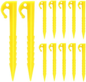 12 Pack Plastic Tent Stakes, 5.7 Inch Yellow 12 Pack Plastic Tent Stakes, 5.7 Inch Yellow