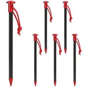 6 Pack Carbon Core Tent Stakes 6 Inch Ultralight Carbon Camping Stakes with Aluminum Shell Tent Pegs with Nylon Cord for Backpacking Hiking 6 Pack Carbon Core Tent Stakes 6 Inch Ultralight Carbon Camping Stakes with Aluminum Shell Tent Pegs with Nylon Cord for Backpacking Hiking