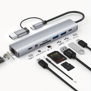 Type-C docking station, 9-in-1 integrated USB splitter + Gigabit network port + card reading function, HY41-T9 Type-C docking station, 9-in-1 integrated USB splitter + Gigabit network port + card reading function, HY41-T9