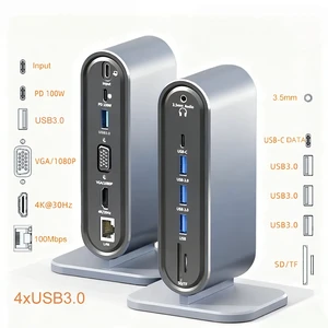 12-in-1 Vertical Docking Station USB C HUB TYPE C Splitter Video Output 4K30Hz/LAN 100M/USB3.0 5Gbps/VGA 1080P/PD100W for Laptop Type-C Laptop 12-in-1 Vertical Docking Station USB C HUB TYPE C Splitter Video Output 4K30Hz/LAN 100M/USB3.0 5Gbps/VGA 1080P/PD100W for Laptop Type-C Laptop