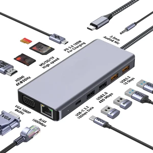 13 IN 1 USB C Hub Docking Station USB 3.2 10Gbps TF/SD Card Headphone Port VGA RJ45 Video Output Adapter for Laptop Type-C Laptop 13 IN 1 USB C Hub Docking Station USB 3.2 10Gbps TF/SD Card Headphone Port VGA RJ45 Video Output Adapter for Laptop Type-C Laptop