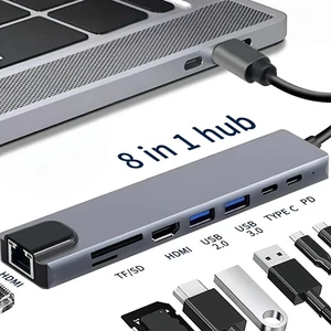 8in1 Type C HUB Splitter Docking Station Laptop Adapter With For Type-C Laptop Type-C Phone RJ45 Video Output 8in1 Type C HUB Splitter Docking Station Laptop Adapter With For Type-C Laptop Type-C Phone RJ45 Video Output