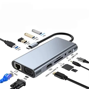 Video Output VGA Dual Video Output USB C HUB 11 in 1 Splitter with RJ45 USB3.0 PD 100W Docking Station for Laptop Type-C Laptop Video Output VGA Dual Video Output USB C HUB 11 in 1 Splitter with RJ45 USB3.0 PD 100W Docking Station for Laptop Type-C Laptop