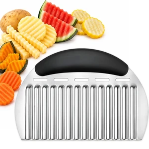 Large Crinkle Cutter, Upgraded Stainless Steel Wavy Vegetable Slicer | Handheld Potato & Carrot Cutter for Crinkle Fries, Wavy Chips, Garnishes and Meal Prep, Ergonomic Handle Large Crinkle Cutter, Upgraded Stainless Steel Wavy Vegetable Slicer | Handheld Potato & Carrot Cutter for Crinkle Fries, Wavy Chips, Garnishes and Meal Prep, Ergonomic Handle