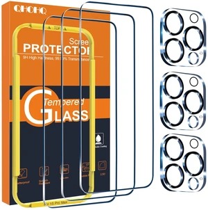 3 Pack Screen Protector for iPhone 15 Pro Max [6.7 Inch] with 3 Pack Camera Lens Protector, Tempered Glass Film, HD Clear, 9H Hardness, No Bubbles, Case Friendly