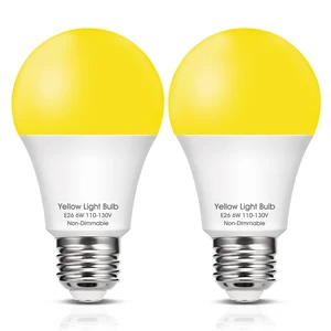 Bug Light Bulbs Outdoor, 40W Equivalent Amber Yellow A19 LED Bug Lights | 6W LED 500LM 2000K Yellow Lamp for Porch Lights, Patio, Backyard, Hallway Night Bulb, Non-Attracting, Not-Dimmable, 2 Pack