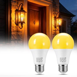 Yellow Bug Light Bulbs Outdoor 2-Pack, 9W (60W Equivalent) 2000K Yellow Amber Bug Lights for Outside, E26 Base Non-Dimmable, Outdoor Bug Repellent Light for Porch Patio Backyard Deck Bedroom