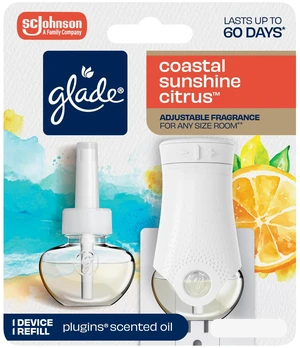 PlugIns Scented Oil Warmer + Refill, Glade Plug in Air Freshener, Coastal Sunshine Citrus, 0.67 oz PlugIns Scented Oil Warmer + Refill, Glade Plug in Air Freshener, Coastal Sunshine Citrus, 0.67 oz