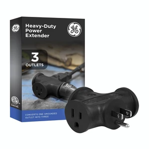 3-Outlet Grounded T-Shaped Tap Adapter, Heavy Duty, Black, 50872 | Extension Cord Plug Adapter, 3 Prong, Grounded, Waterproof, Heavy Duty, T-Shaped Power Tap Adapter, Black, 50872