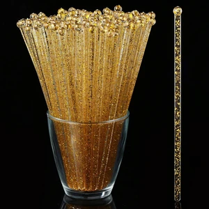 50 Counts Gold Glitter Plastic Swizzle Sticks, Crystal Cake Pops, Cocktail Coffee Drink Stirrers, 7.24 Inch 50 Counts Gold Glitter Plastic Swizzle Sticks, Crystal Cake Pops, Cocktail Coffee Drink Stirrers, 7.24 Inch