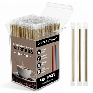 500 Pcs Individually Wrapped Coffee Stirrers, Straws (Gold, 5 in) | Made of food-grade polypropylene (PP), BPA-free with thick walls that resist cracking for safe sipping, hot and cold drinks. 500 Pcs Individually Wrapped Coffee Stirrers, Straws (Gold, 5 in) | Made of food-grade polypropylene (PP), BPA-free with thick walls that resist cracking for safe sipping, hot and cold drinks.