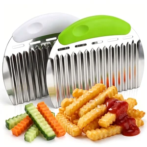 Crinkle Cutter French Fry Cutter, 2 Pack Stainless Steel Wavy Potato Slicer | Waffle Fries Chopper Tool, Fresh Vegetable Fruit Knife, Reinforced Ergonomic Handle Chopping Blade, Kitchen Gadgets Crinkle Cutter French Fry Cutter, 2 Pack Stainless Steel Wavy Potato Slicer | Waffle Fries Chopper Tool, Fresh Vegetable Fruit Knife, Reinforced Ergonomic Handle Chopping Blade, Kitchen Gadgets