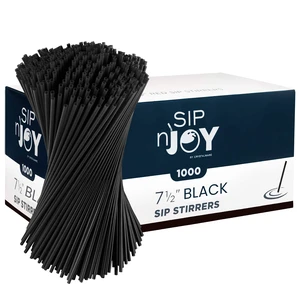 , Plastic Stir Straw, Sip Stirrer, For Coffee and Cocktail, 7 1/2 Inches 1000/Box, Black , Plastic Stir Straw, Sip Stirrer, For Coffee and Cocktail, 7 1/2 Inches 1000/Box, Black