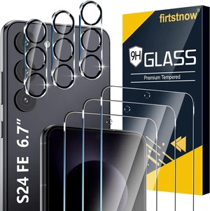 3 Pack for Samsung Galaxy S24 FE Screen Protector Tempered Glass + 3 Pack Camera Lens Protector, Military Grade Shatterproof, 9H Hardness, Fingerprint Unlock, Case Friendly 6.7 Inch 3 Pack for Samsung Galaxy S24 FE Screen Protector Tempered Glass + 3 Pack Camera Lens Protector, Military Grade Shatterproof, 9H Hardness, Fingerprint Unlock, Case Friendly 6.7 Inch