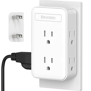 2 to 3 Prong Outlet Adapter with 6 Outlets, White, 1 Pack | Three-sided wall extender for older two-prong outlets in homes, apartments and hotels. Does not provide grounding.