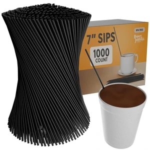 Tall Coffee Stirrers, 7 Inch Plastic Stir Sticks and Sip Straws for Travel Mugs and Tall Cups, Black, 1,000 Count Tall Coffee Stirrers, 7 Inch Plastic Stir Sticks and Sip Straws for Travel Mugs and Tall Cups, Black, 1,000 Count