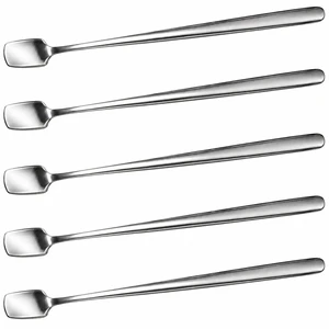 Coffee Stirrers Set of 5 304 Stainless Steel 8.2 Inch Long Handle | Square Head Teaspoons for Iced Coffee Tea Espresso Cappuccino Dessert Yogurt and More Coffee Stirrers Set of 5 304 Stainless Steel 8.2 Inch Long Handle | Square Head Teaspoons for Iced Coffee Tea Espresso Cappuccino Dessert Yogurt and More