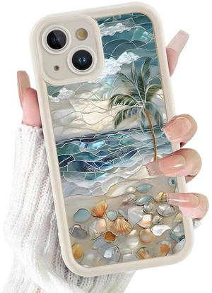 Summer Phone Case for iPhone 15 6.1", Aesthetic Stained Glass Beach Seashell Palm Tree Design, Slim Shockproof Soft Silicone TPU Full Camera Lens Protective Bumper Cover Funda for Women Girls Summer Phone Case for iPhone 15 6.1", Aesthetic Stained Glass Beach Seashell Palm Tree Design, Slim Shockproof Soft Silicone TPU Full Camera Lens Protective Bumper Cover Funda for Women Girls