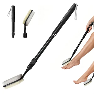 Long Handle Foot Pumice Stone for Feet Shower Callus Dead Skin Remover | Adjustable 17"-25" Handle, Wet & Dry Use, Gentle Foot Cleaning Brush for Seniors, Pregnant, Disabled, Men & Women