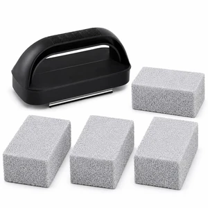 Pumice Stone with Handle for Blackstone Griddle, Grill Cleaning Brick for Burnt-On Grease, Flat Top Grill and Grates, Includes 1 Handle and 4 Stones Pumice Stone with Handle for Blackstone Griddle, Grill Cleaning Brick for Burnt-On Grease, Flat Top Grill and Grates, Includes 1 Handle and 4 Stones