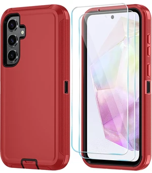 for Samsung Galaxy A37 5G Phone Case, 3-Layer Cover, RedBlack | Heavy Duty Shockproof & Dropproof Phone Case with 2 Pack HD Screen Protector for Samsung Galaxy A37 5G for Samsung Galaxy A37 5G Phone Case, 3-Layer Cover, RedBlack | Heavy Duty Shockproof & Dropproof Phone Case with 2 Pack HD Screen Protector for Samsung Galaxy A37 5G