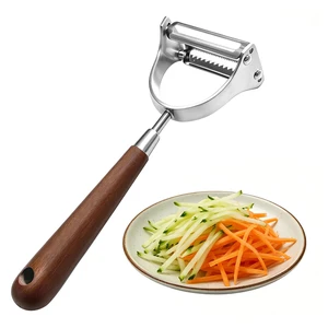 2-in-1 Stainless Steel Vegetable Peeler and Julienne | Cutter with Ergonomic Non-Slip Wooden Handle for Potato, Apple, Carrot, Veggie, Essential Kitchen Tool 2-in-1 Stainless Steel Vegetable Peeler and Julienne | Cutter with Ergonomic Non-Slip Wooden Handle for Potato, Apple, Carrot, Veggie, Essential Kitchen Tool