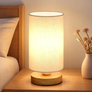 Small Bedside Table Lamp for Bedroom, Minimalist Wood Base & Round Fabric Shade, Mini Cute Cozy Warm White Nightstand Boho Lamp, Study Desk Night Stand Light for Room, Dorm, Nursery, Living Room Small Bedside Table Lamp for Bedroom, Minimalist Wood Base & Round Fabric Shade, Mini Cute Cozy Warm White Nightstand Boho Lamp, Study Desk Night Stand Light for Room, Dorm, Nursery, Living Room