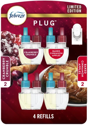 Odor-Fighting Fade Defy PLUG Air Freshener Baked Cinnamon Apple, Cranberry Crumble, .87 fl. oz. Oil Refill, 2 of Each Odor-Fighting Fade Defy PLUG Air Freshener Baked Cinnamon Apple, Cranberry Crumble, .87 fl. oz. Oil Refill, 2 of Each