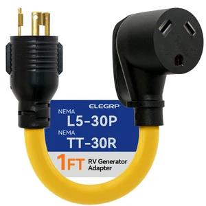 30 Amp Generator Adapter Cord, NEMA L5-30P to TT-30R Generator to RV Adapter, 3 Prong Twist Lock Male to RV Female Receptacle, Heavy Duty Dogbone Electrical Converter for Travel Trailer Camper 30 Amp Generator Adapter Cord, NEMA L5-30P to TT-30R Generator to RV Adapter, 3 Prong Twist Lock Male to RV Female Receptacle, Heavy Duty Dogbone Electrical Converter for Travel Trailer Camper