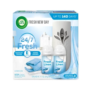 Automatic Air Freshener Spray Starter Kit, Fresh Linen, 2ct | Room freshener for home fragrance; automatic spray dispenser Gadget with 1 Fresh Linen refill, infused with essential oils. Automatic Air Freshener Spray Starter Kit, Fresh Linen, 2ct | Room freshener for home fragrance; automatic spray dispenser Gadget with 1 Fresh Linen refill, infused with essential oils.