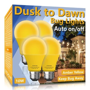 Dusk to Dawn Bug Light Bulb Outdoor,4 Pack Amber Bug Light Bulb,Auto On/Off,10W(100W Equivalent),E26 Base,Bug Lights for Outside.Home Hallway Porch Lights.Decorative Lamps.Bedroom Dusk to Dawn Bug Light Bulb Outdoor,4 Pack Amber Bug Light Bulb,Auto On/Off,10W(100W Equivalent),E26 Base,Bug Lights for Outside.Home Hallway Porch Lights.Decorative Lamps.Bedroom