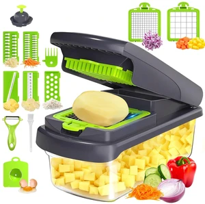 15 in 1 Vegetable Chopper with Container and Stainless Steel Blades | For onions, potatoes and vegetables. Large 1.5L container with drain basket for convenient washing and meal preparation 15 in 1 Vegetable Chopper with Container and Stainless Steel Blades | For onions, potatoes and vegetables. Large 1.5L container with drain basket for convenient washing and meal preparation