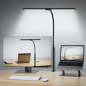 LED Desk Lamp for Home Office, Double Head Desk Light with Clamp | 5 Modes 10 Brightness, Flexible Goose-Neck, Eye-Caring, Memory Function, Computer Monitor Table Clip Lamp, USB Adapter, Black LED Desk Lamp for Home Office, Double Head Desk Light with Clamp | 5 Modes 10 Brightness, Flexible Goose-Neck, Eye-Caring, Memory Function, Computer Monitor Table Clip Lamp, USB Adapter, Black