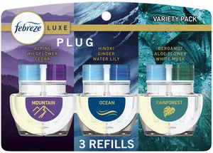 Plug In Air Freshener, Odor-Fighting Scented Oil Refill, Air Fresheners for Home and Bathroom and Kitchen, Long Lasting for Strong Odors, Mountain/Ocean/Rainforest Mix, 0.87oz Refills, 3 Count Plug In Air Freshener, Odor-Fighting Scented Oil Refill, Air Fresheners for Home and Bathroom and Kitchen, Long Lasting for Strong Odors, Mountain/Ocean/Rainforest Mix, 0.87oz Refills, 3 Count
